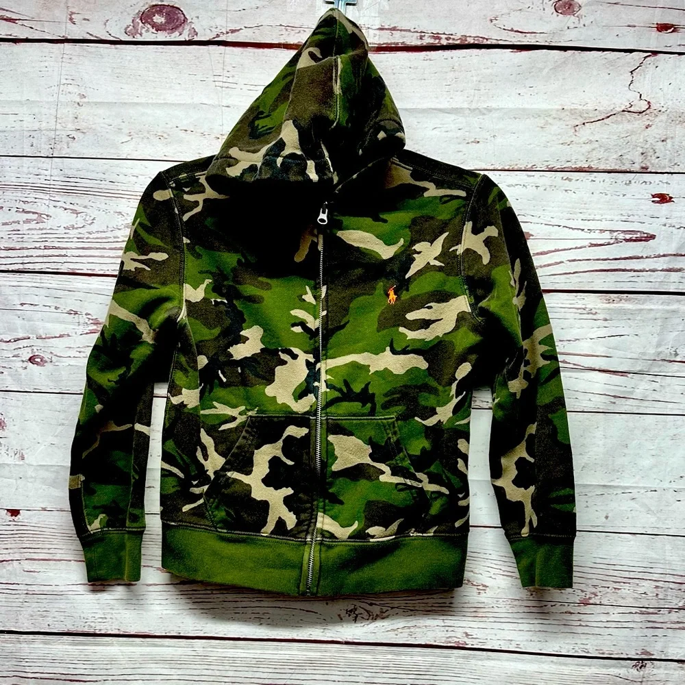 Polo Ralph Lauren Green Camo Camouflage Full Zip Hooded Jacket
